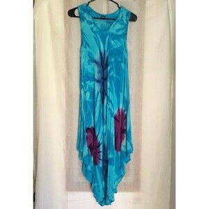 Zury Blue Purple Tie-Dye Sleeveless Midi Dress Cover Up Semi Sheer Lagenlook OS